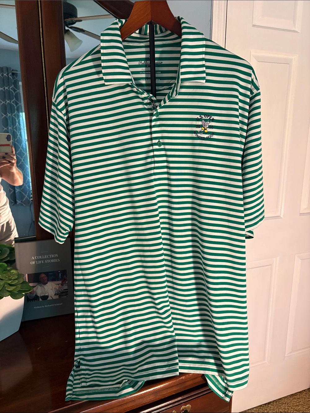Bobby Jones Green & White Striped Polo Shirt